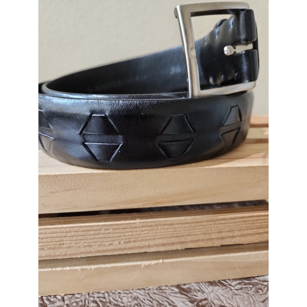 Black Dockers Leather Belt Hand Stained And Hand Laced 36"